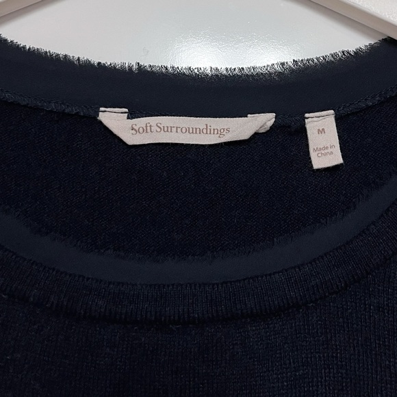 Soft Surroundings Isabeau Sweater Wool Cashmere Navy Blue Lace Bell Sleeve SZ M - Picture 8 of 10